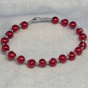 Handmade Red Pearl Wire Wrapped Bracelet